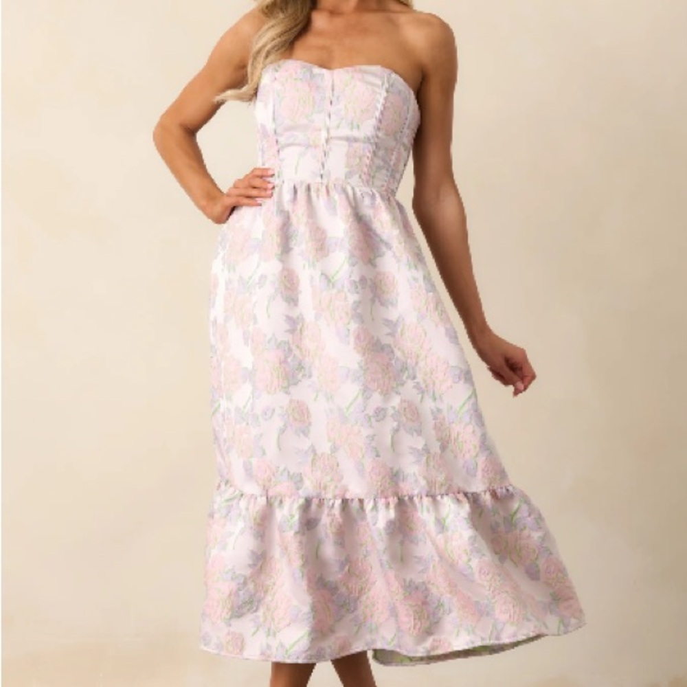 Floral Strapless Midi Dress - Pink- Brand New - Picture 3 of 6